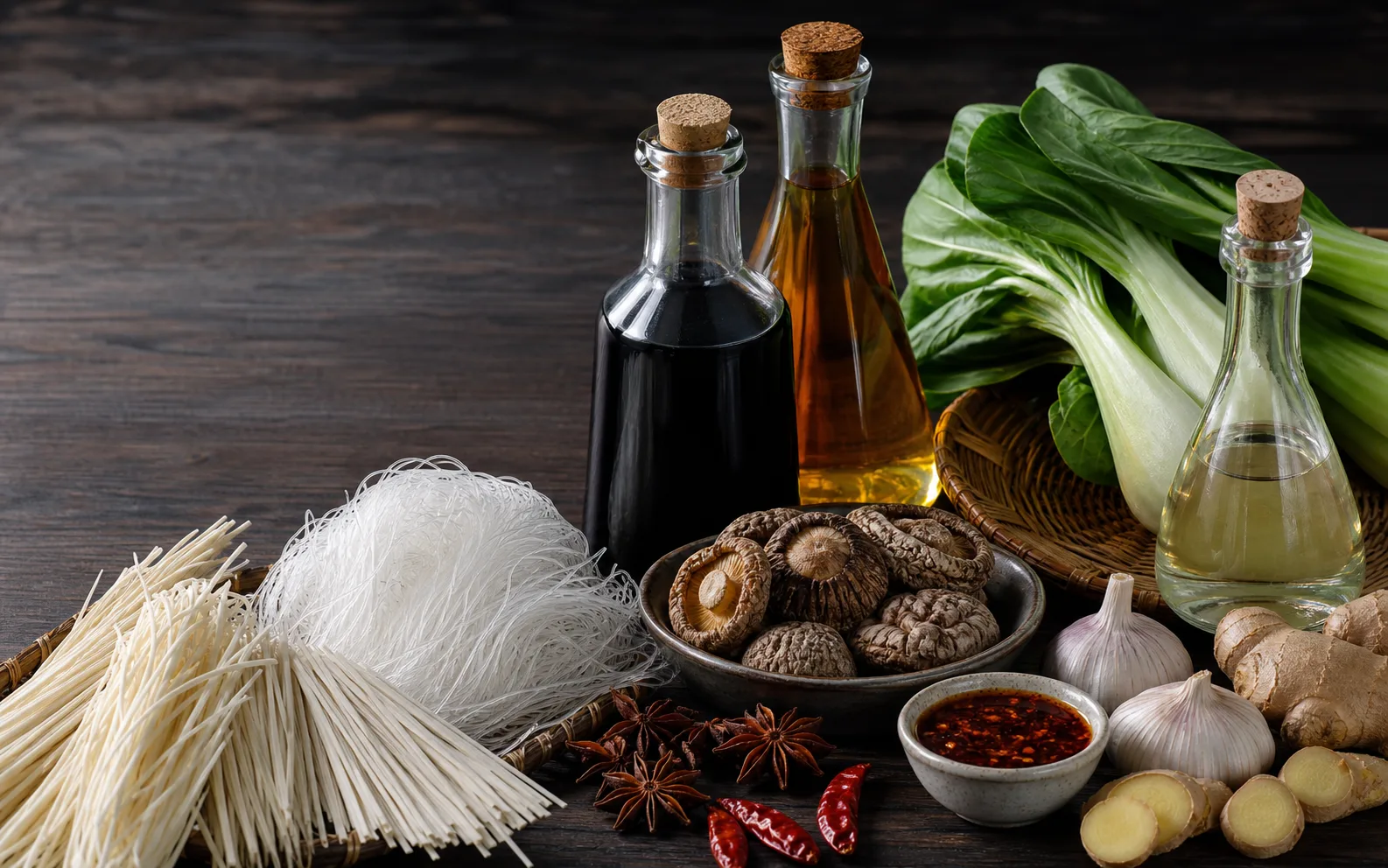 Ingredienti asiatici, noodles e salse